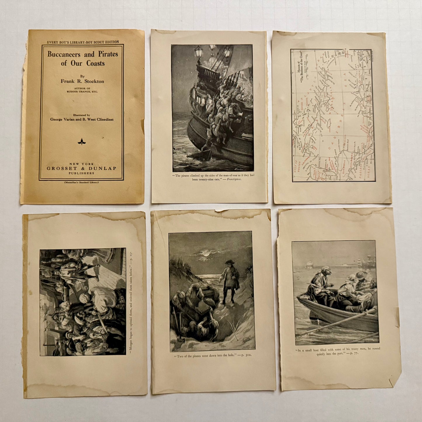 Buccaneers and Pirates of Our Coasts — Original 1905 Antique Book Pages by Frank R. Stockton (Set of 6)