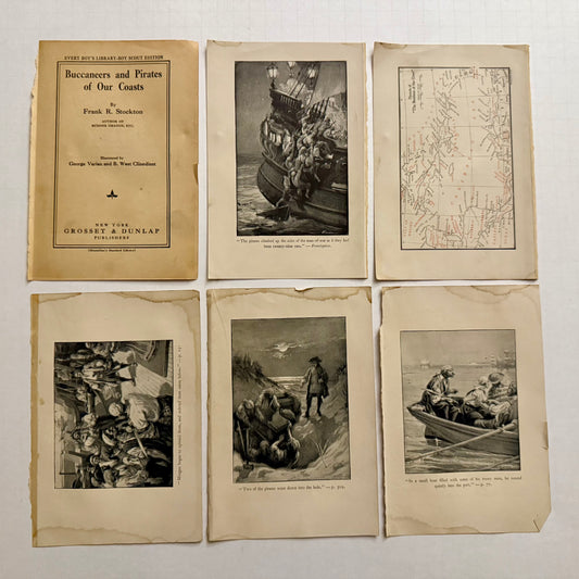 Buccaneers and Pirates of Our Coasts — Original 1905 Antique Book Pages by Frank R. Stockton (Set of 6)