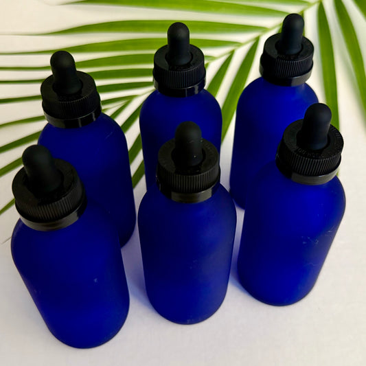 4 oz. Frosted Cobalt Blue Boston Round Glass Dropper Bottles