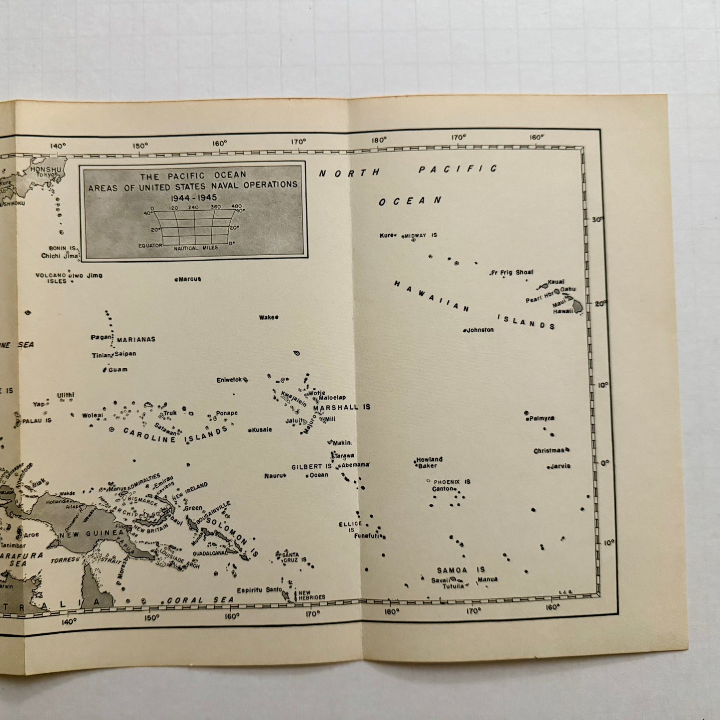 1940s Pacific Naval Operations Map — Original WWII-Era Fold-Out Print