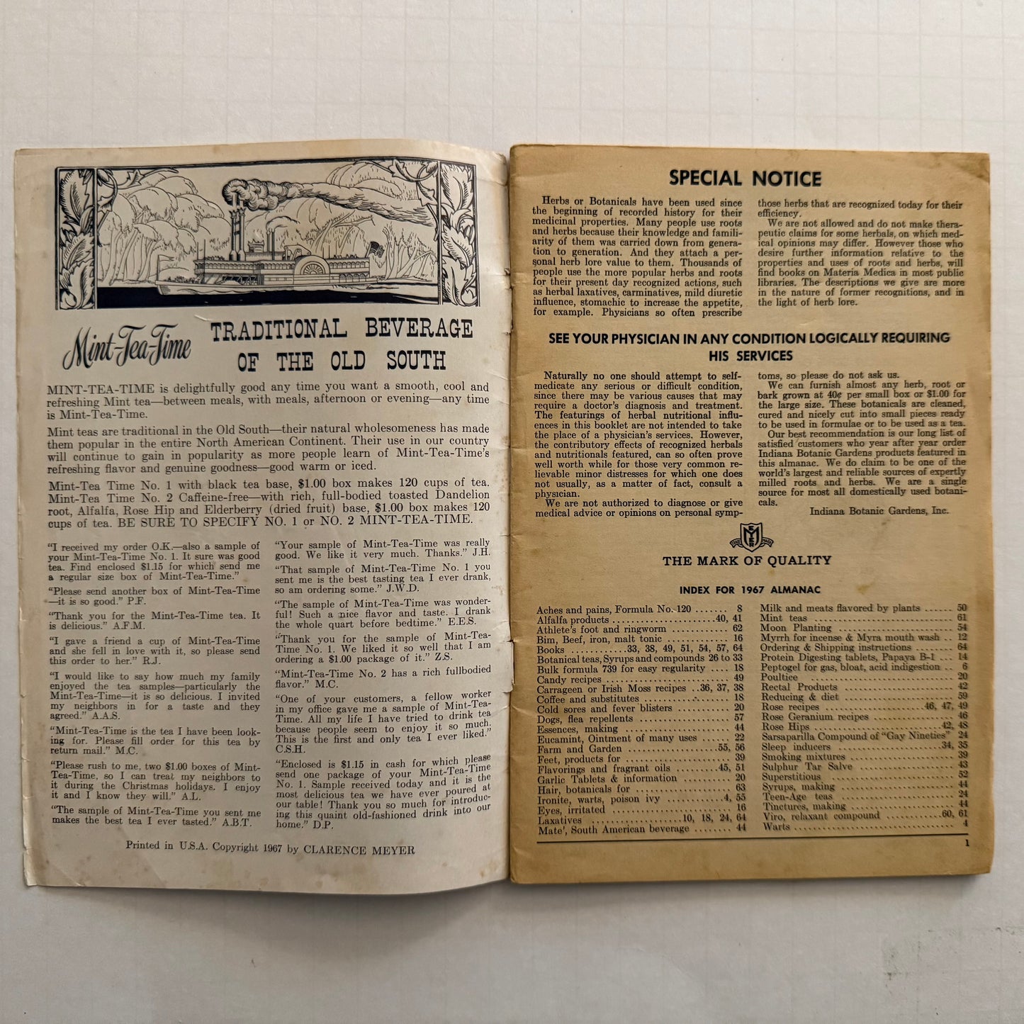 The Herbalist Almanac - 1967 Edition