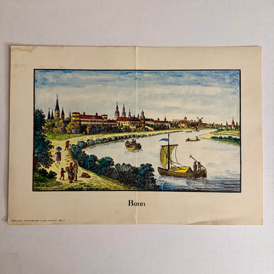 Vintage Color Lithograph “Bonn” — Saxonia Series, Historic City Views (c. 1950s)