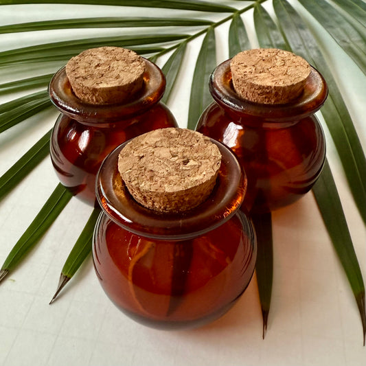 Mini Round Amber Glass Jar with Cork Lid
