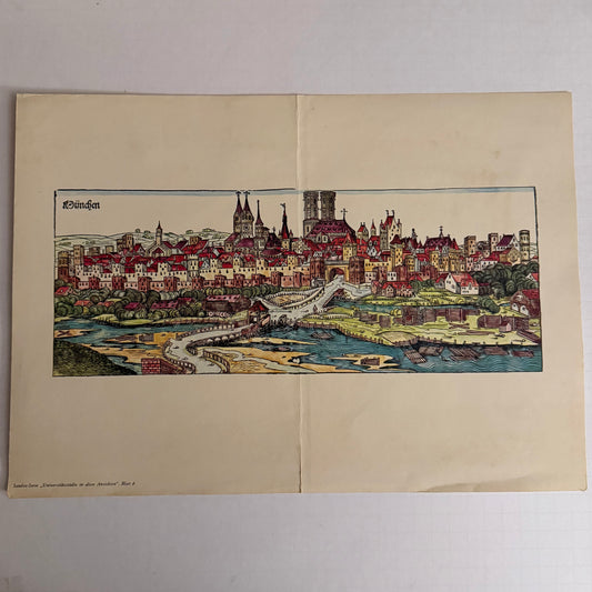 Vintage Color Lithograph “München” — Saxonia Series Historic City Views (c. 1950s)