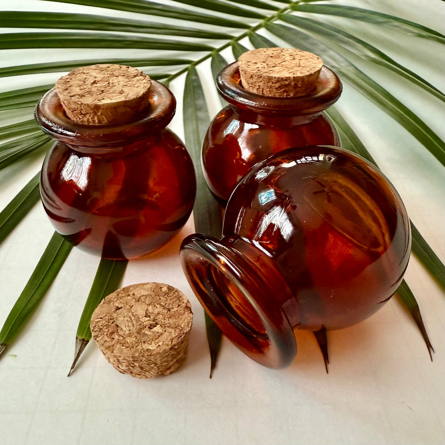 Mini Round Amber Glass Jar with Cork Lid