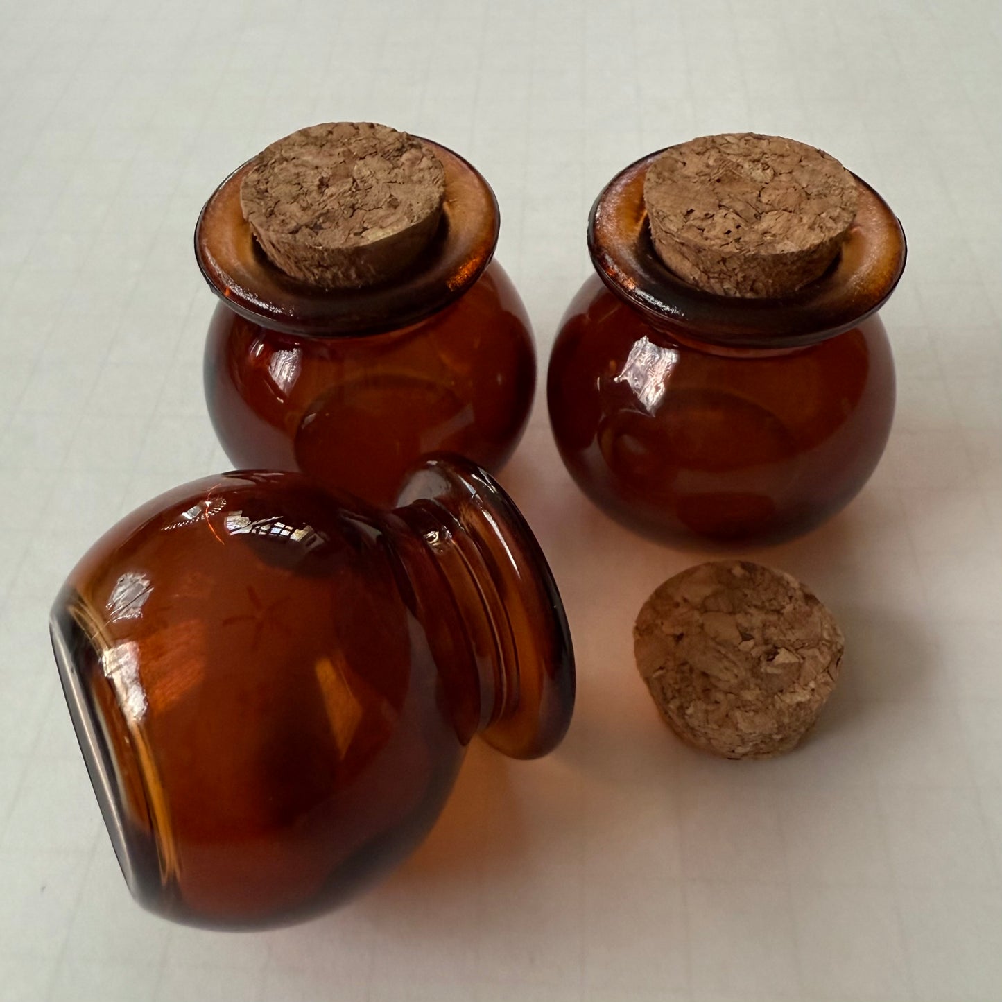 Mini Round Amber Glass Jar with Cork Lid