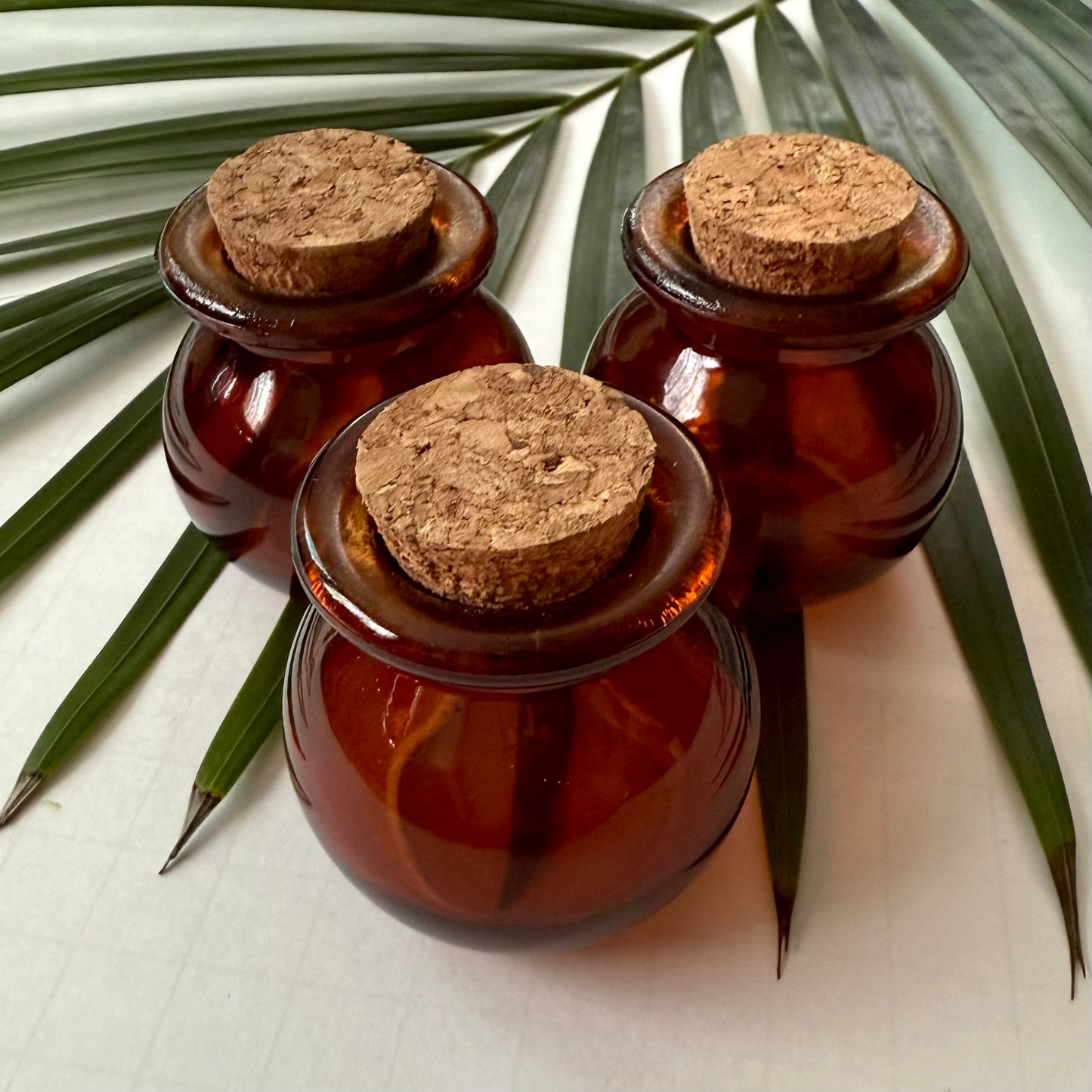 Mini Round Amber Glass Jar with Cork Lid