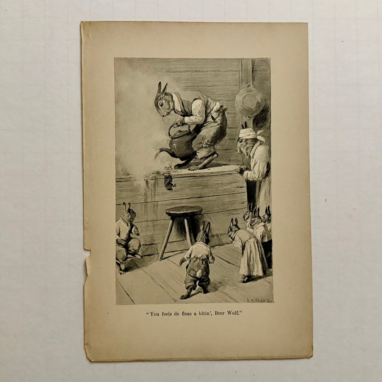 Set of 6 Antique “Uncle Remus” Book Illustrations — Br’er Rabbit, Br’er Fox & Br’er Bear (A.B. Frost, c.1900)