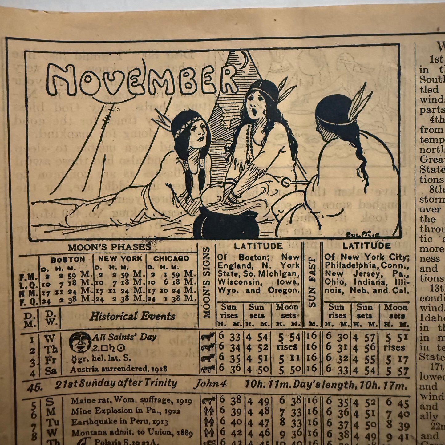 1933 Herbalist Almanac November Pages — Vintage Herbal Remedies, Moon Chart & Folk Medicine Ephemera
