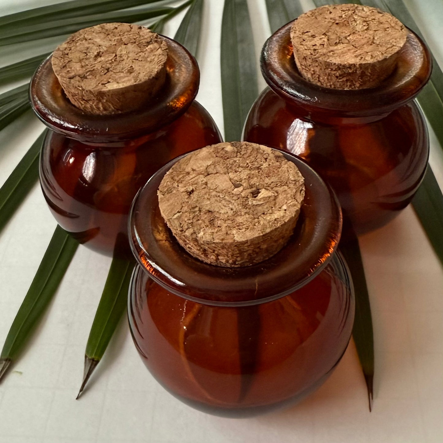 Mini Round Amber Glass Jar with Cork Lid