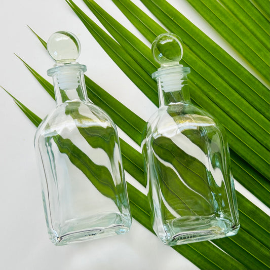 9 oz. Square Glass Bottle with Glass Ball Stopper
