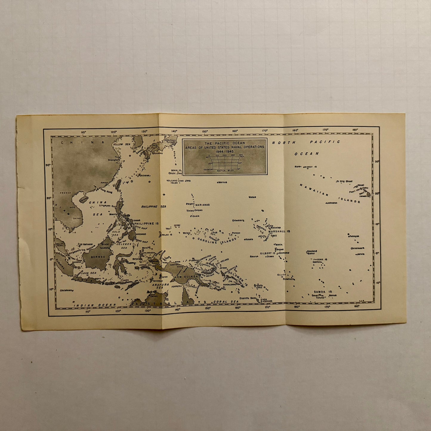 1940s Pacific Naval Operations Map — Original WWII-Era Fold-Out Print
