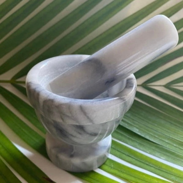Marble Mortar & Pestle — 3” x 3” Hand-Carved White Marble Apothecary Grinder | Herbal, Culinary, and Altar Use
