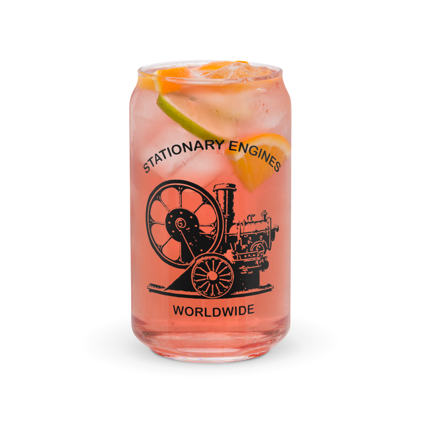 Stationary Engines Worldwide Can-Shaped Glass