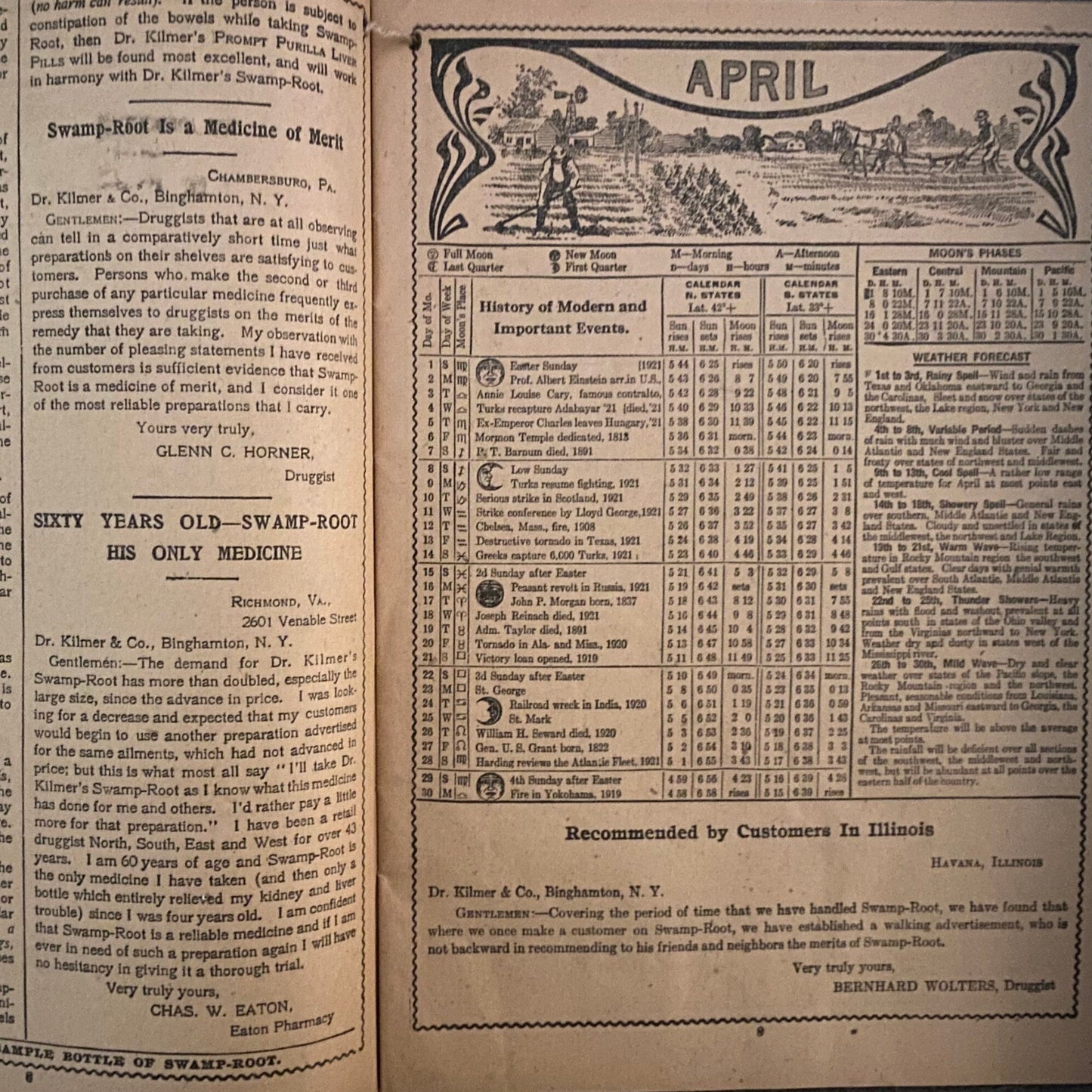 Open book with text and a calendar on a dark background
