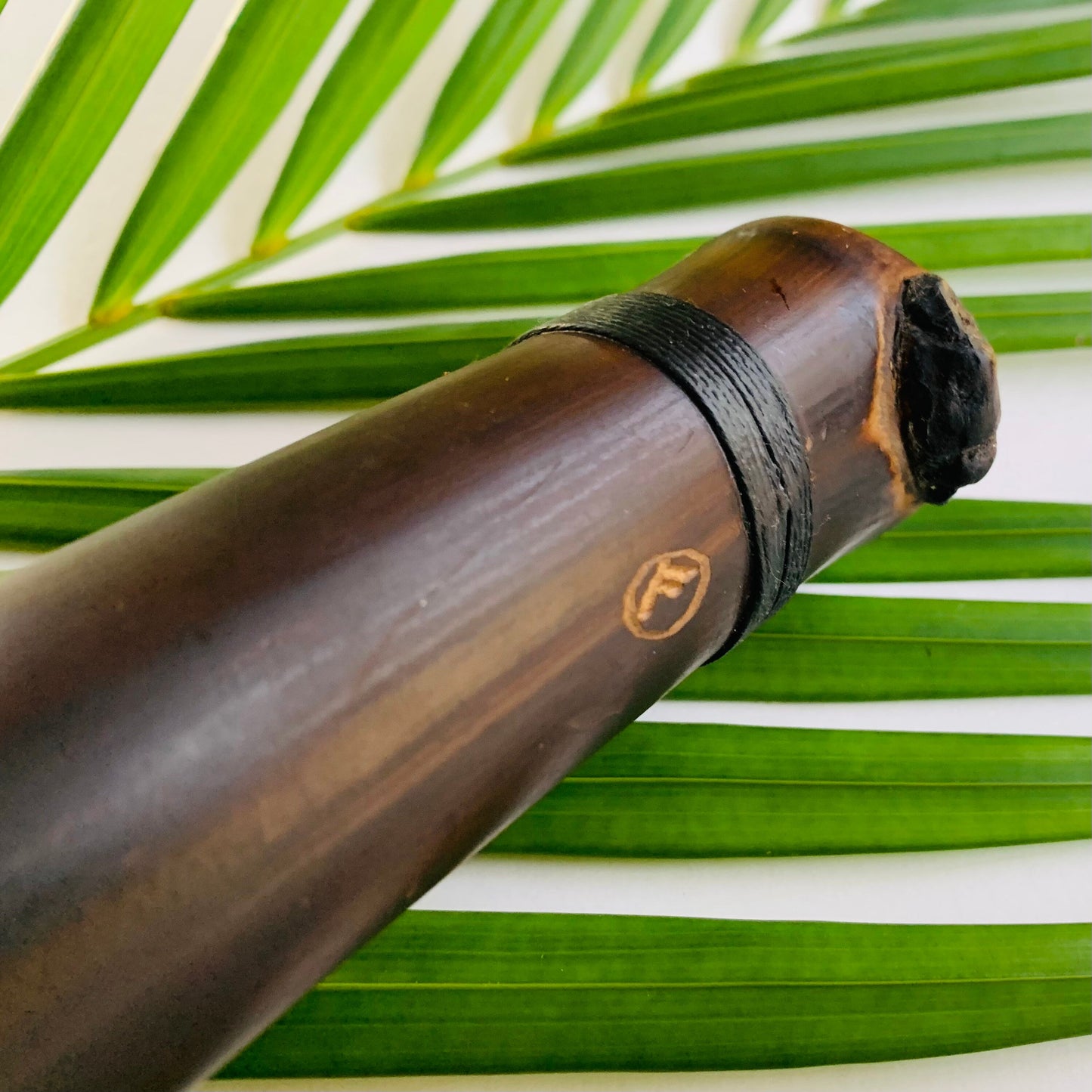 Native American style bamboo saxophone flute in the key of F with 1.5” Rico Reed