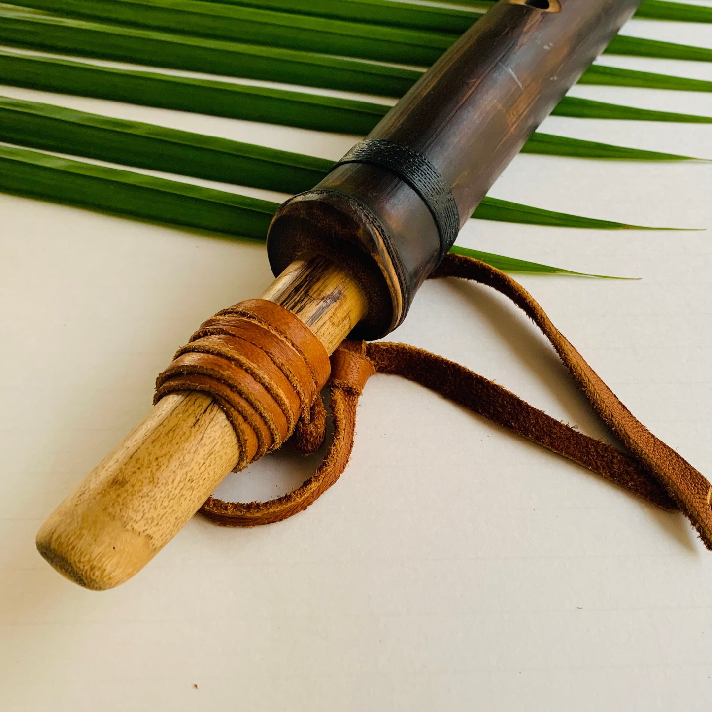 Native American style bamboo saxophone flute in the key of F with 1.5” Rico Reed