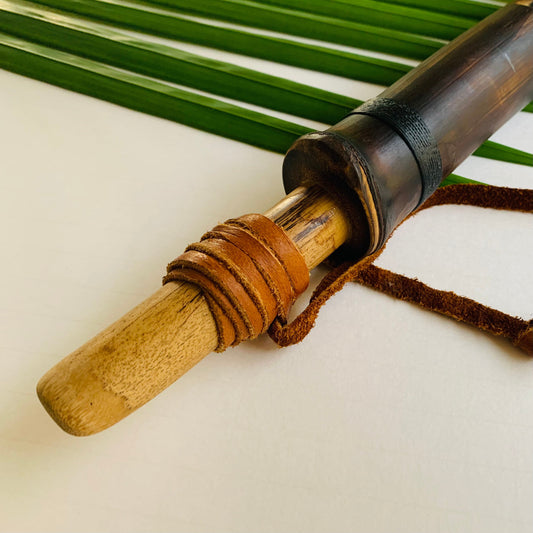 Native American style bamboo saxophone flute in the key of F with 1.5” Rico Reed