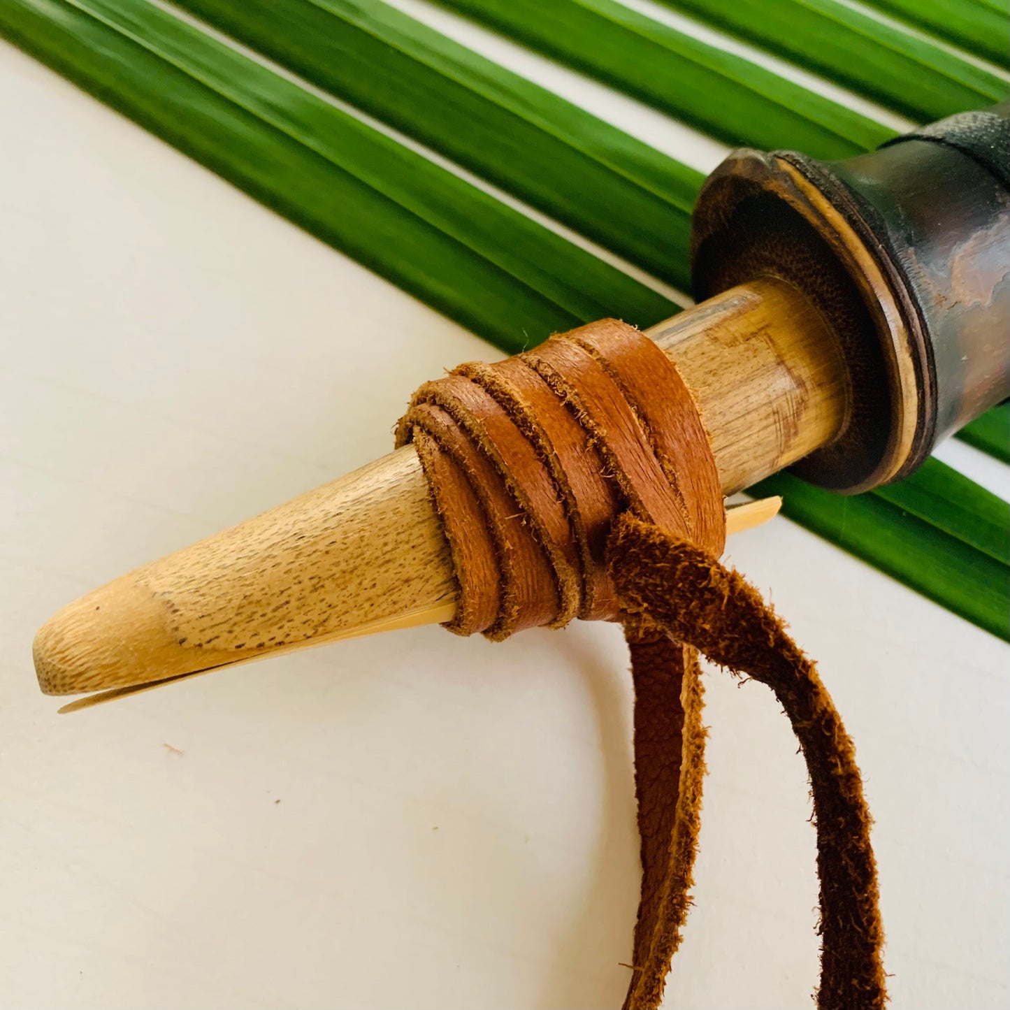 Native American style bamboo saxophone flute in the key of F with 1.5” Rico Reed