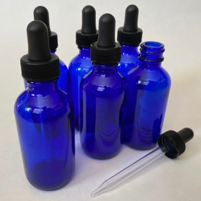 Cobalt Blue Dropper Bottles with Glass Dropper, 2 oz.