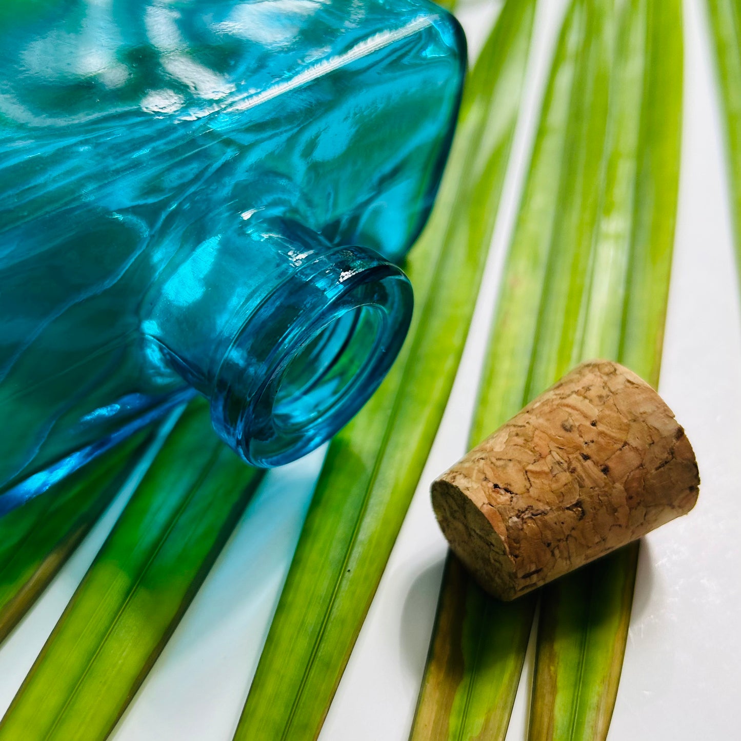 8.5 oz. Aqua Blue Matic Glass Bottle with cork stopper