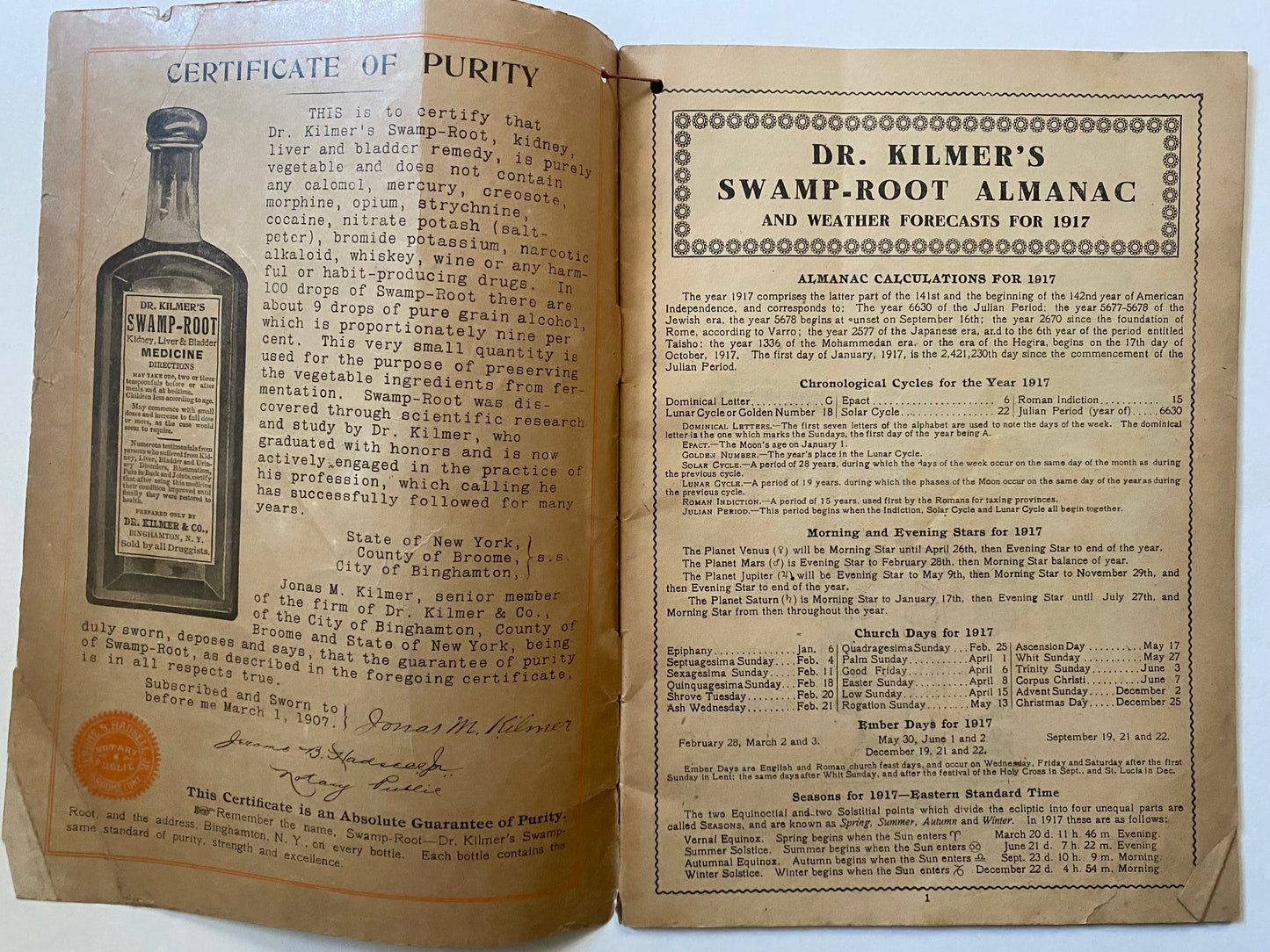 Rare 1917 Swamp Root Almanac
