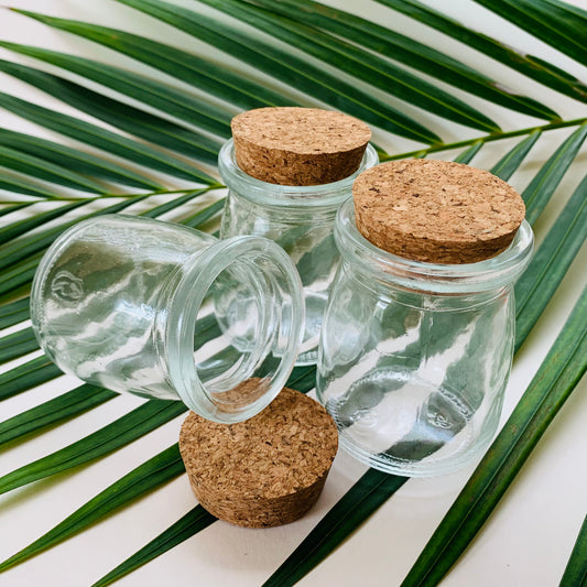 3.4 oz Mini Glass “Cottage” Jar with Cork Lid
