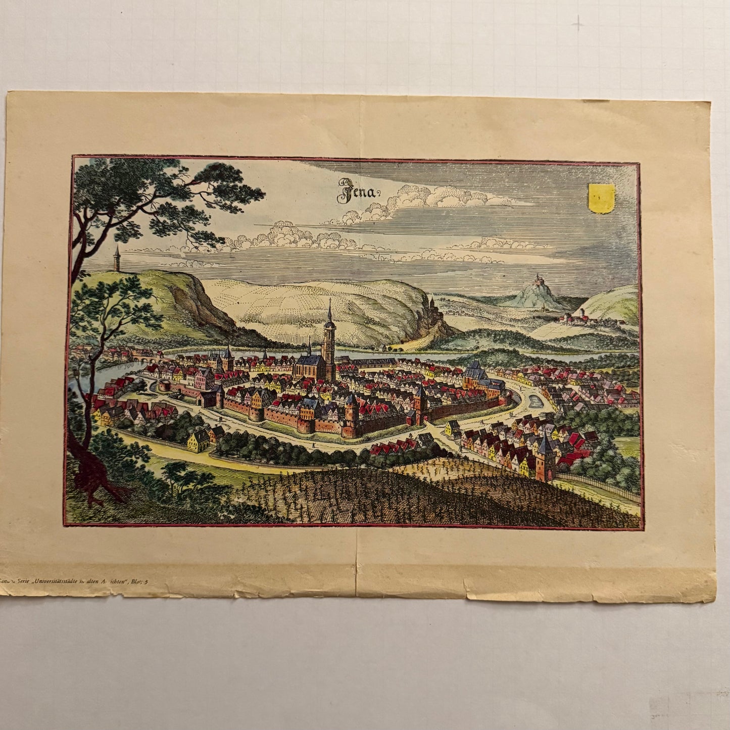 Vintage Color Lithograph “Jena” — Saxonia Series Historic City Views (c. 1950s)