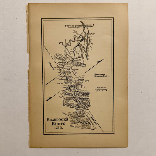 Braddock’s Route 1755 — Vintage Historical Map Page | Fort Duquesne to Virginia