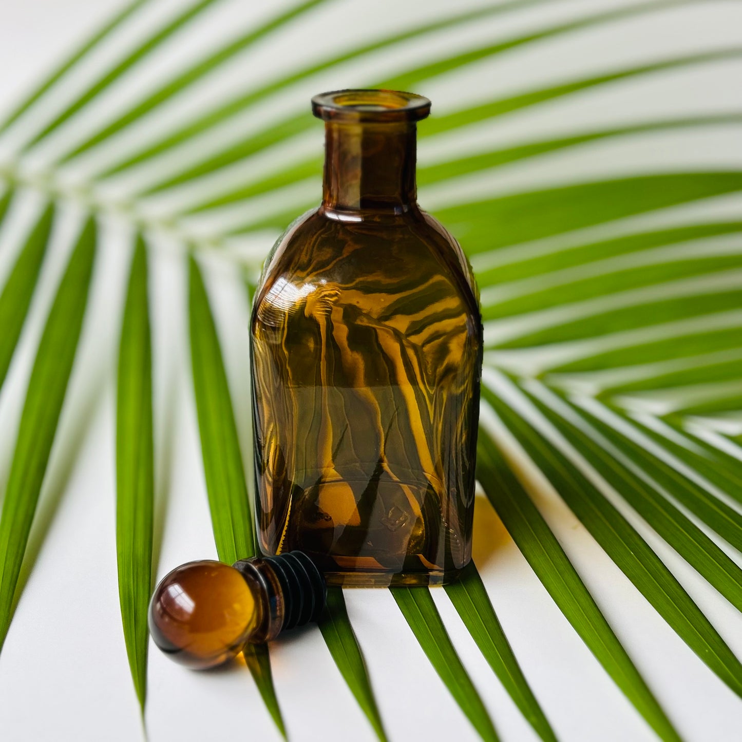 Square Amber Glass Bottle with Glass Stopper