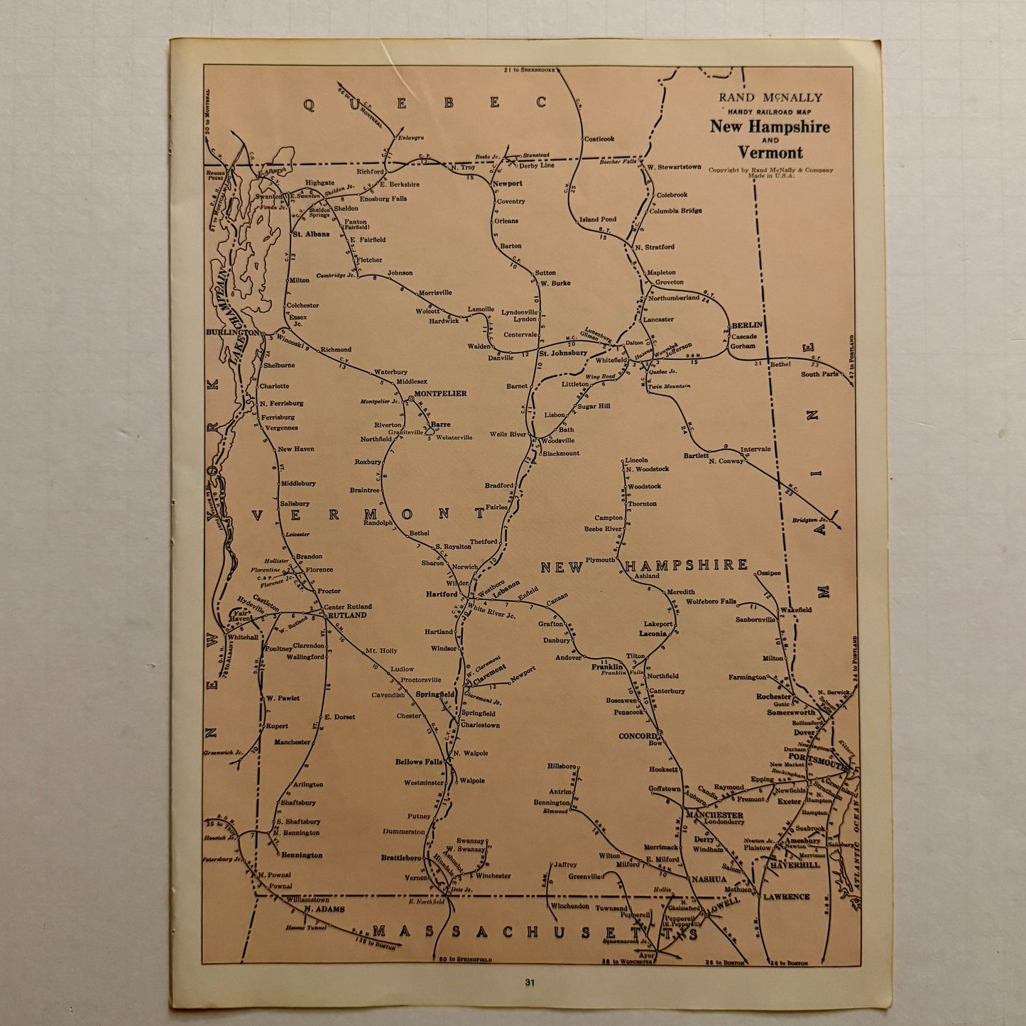 Vintage 1970s Rand McNally Railroad Map – New Jersey/ New Hampshire (Double-Sided) | Historic Train Routes | Frameable Cartography Print