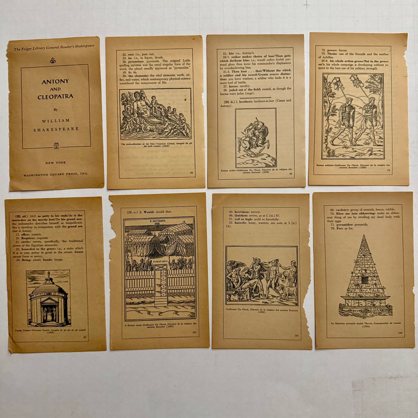Antony and Cleopatra Vintage Shakespeare Pages — Illustrated Folger Edition | Set of 8 (c. mid-20th century)