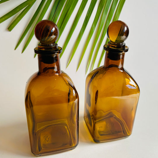 Square Amber Glass Bottle with Glass Stopper