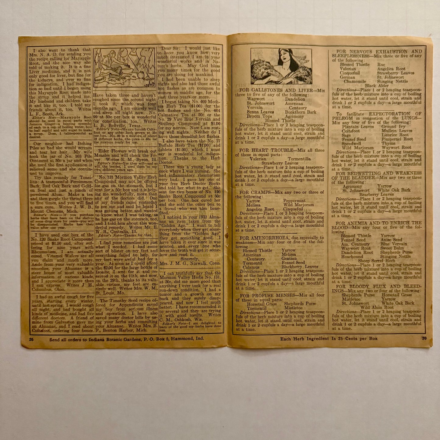 1933 Herbalist Almanac November Pages — Vintage Herbal Remedies, Moon Chart & Folk Medicine Ephemera