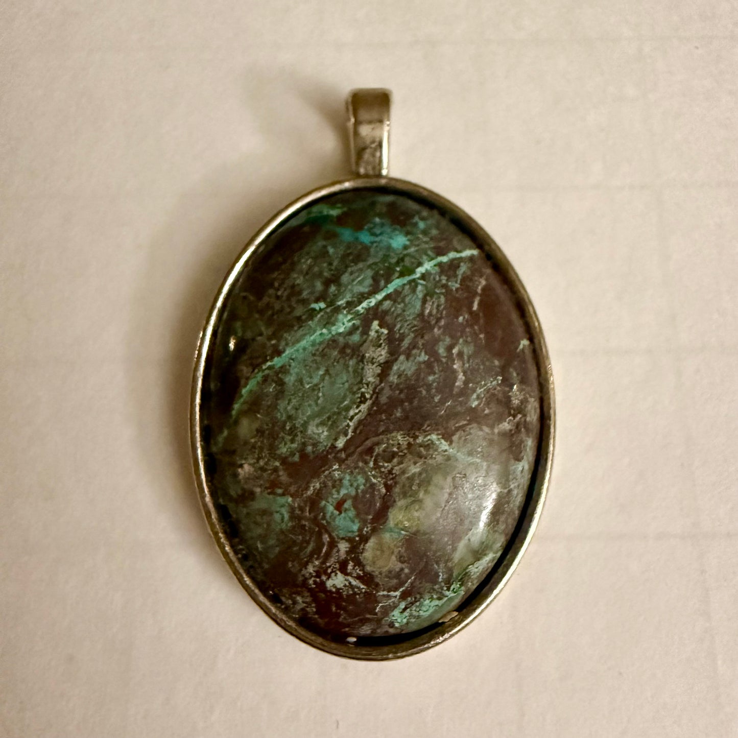 Chrysocolla and Malachite Oval Pendant | Natural Stone Necklace
