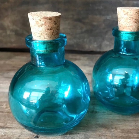 3.4 oz. Aqua Blue Sphere Bottle with cork