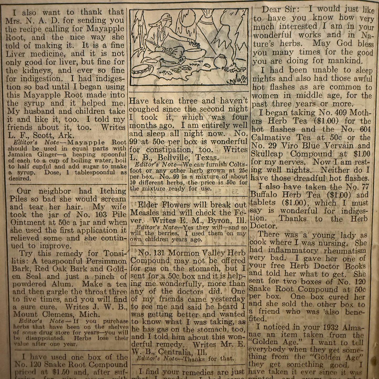 1933 Herbalist Almanac November Pages — Vintage Herbal Remedies, Moon Chart & Folk Medicine Ephemera