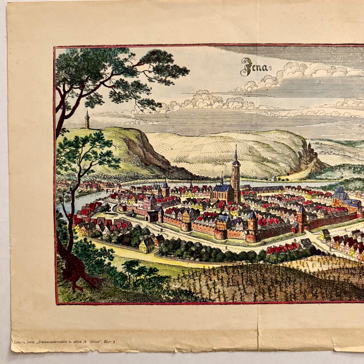 Vintage Color Lithograph “Jena” — Saxonia Series Historic City Views (c. 1950s)