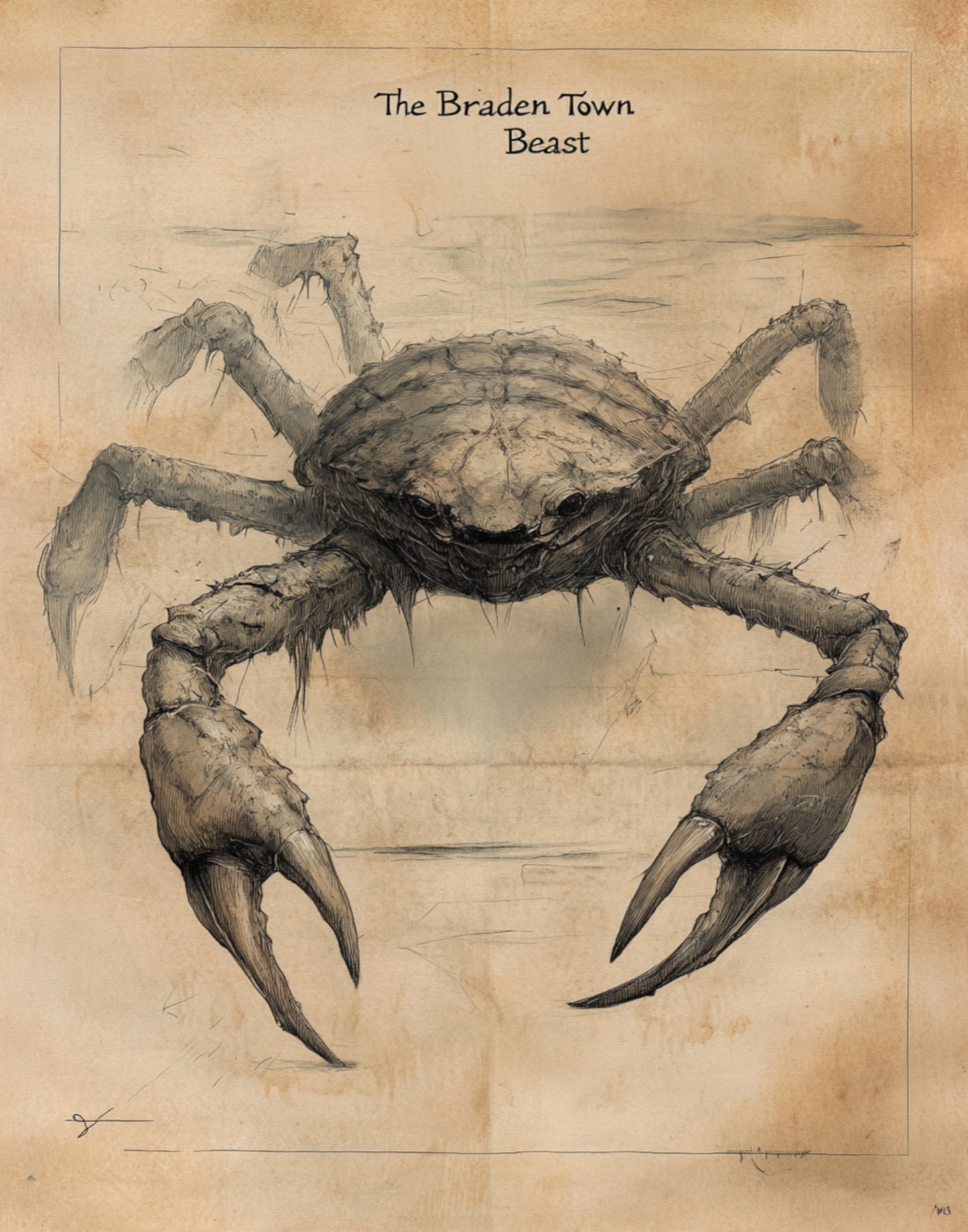 The Braden Town Beast Framed Poster, Florida Cryptid Art, Coastal Folklore Wall Art
