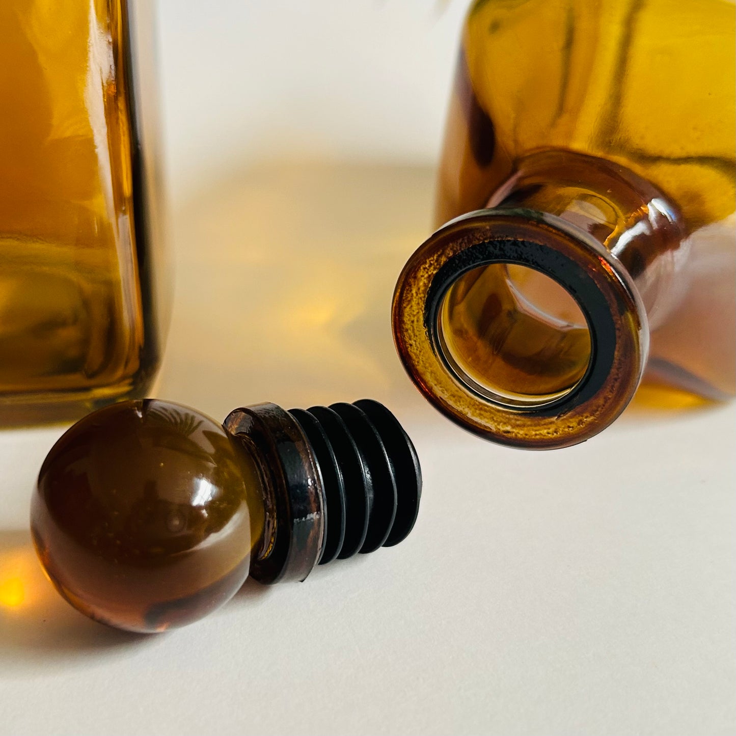 Square Amber Glass Bottle with Glass Stopper