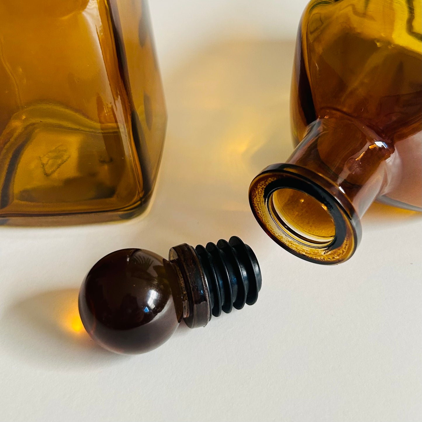 Square Amber Glass Bottle with Glass Stopper