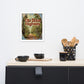 Framed artwork titled 'Old Dixie Highway' above a kitchen counter with utensils and bowls.