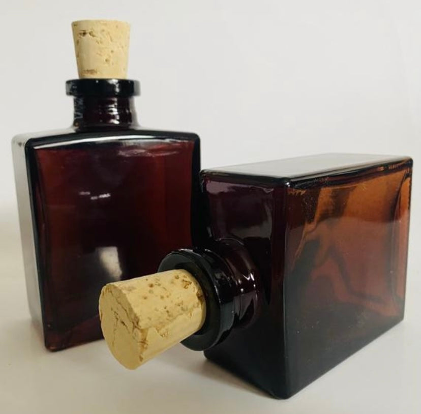5 oz. Square Amber Glass Bottle with cork